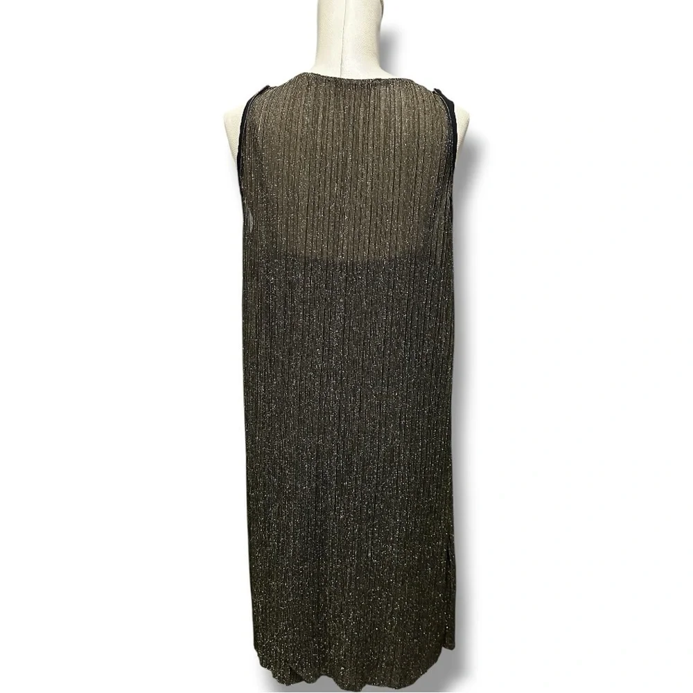 303 MANGO Suit | NWOT Turkey Metallic Gold Shimmer Sleeveless Midi Dress (Sz M) - Picture 4 of 12